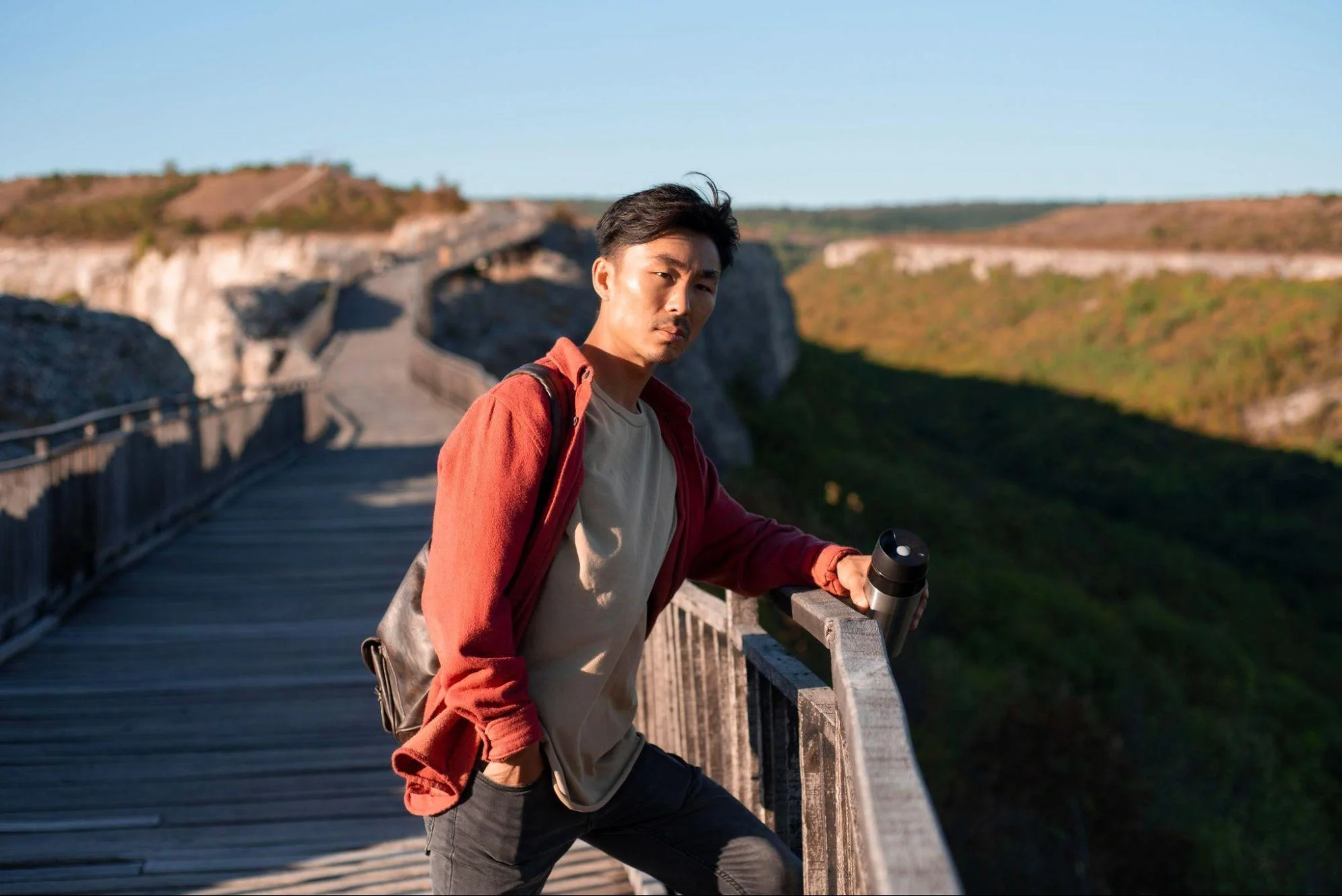 Young man enjoying a trip alone